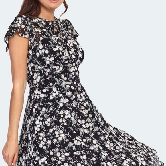 NWT VOODOO VIXON New Floral Embroidery Chiffon Flutter Sleeve Flare Dress XS - Picture 6 of 6